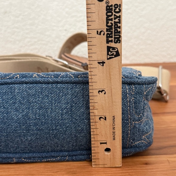 TRUE RELIGION Denim Quilted Horseshoe Wide Strap Coin Purse Flap Crossbody Bag - Picture 7 of 16